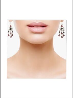 Red & Garnet Color Glass Drop Earrings – Silver Tone, NWOT